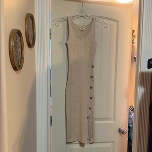 Hippie Rose Beige Ribbed Midi Dress new